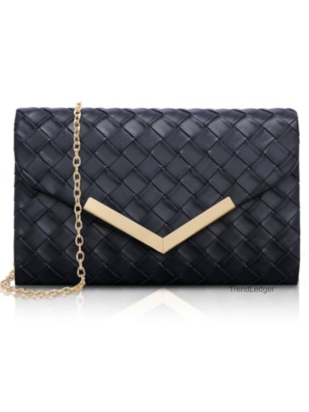 Synthetic Leather Envelope Clutch with Chain - Evening Party Bag
